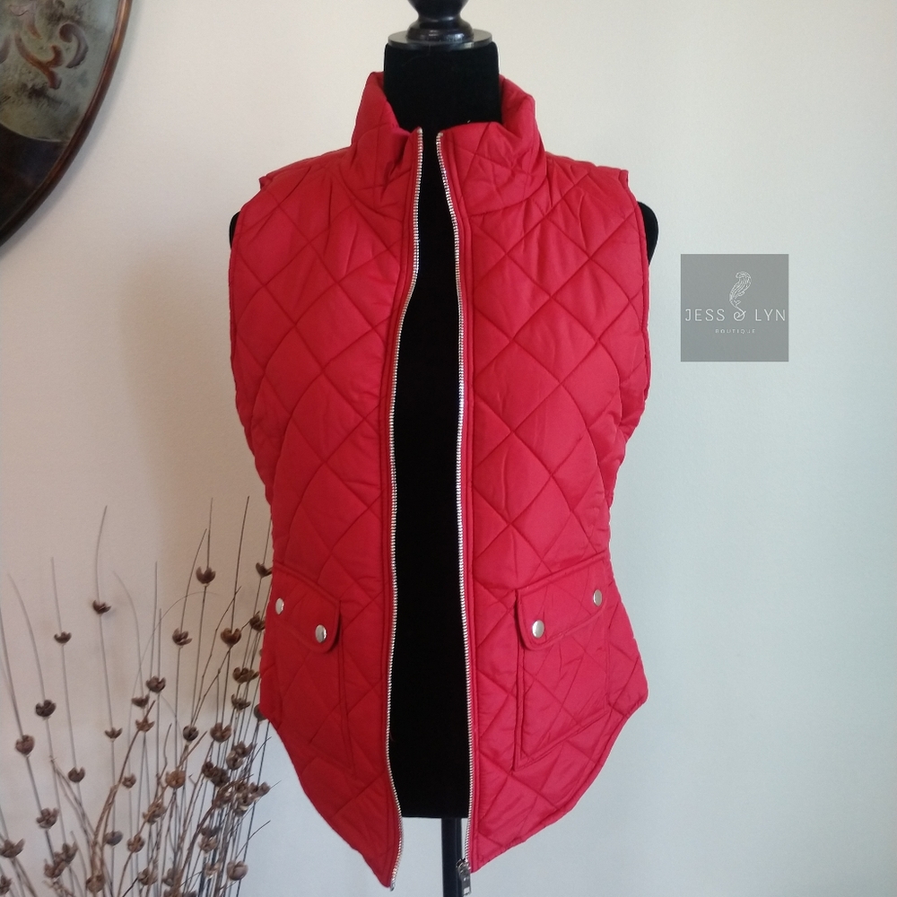 🆕Cherry Red Puffer Zip Up Vest w/Pockets - Picture 5 of 7